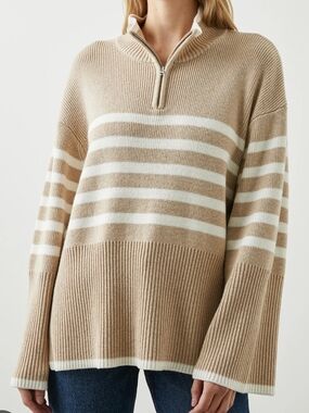 Rails Tessa Wool/Cotton 1/4 Zip Sweater In Sand Stripe Size Small
